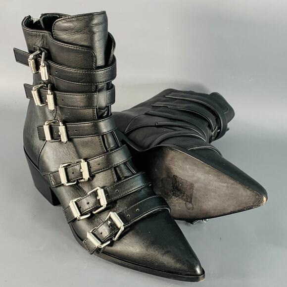 ZADIG & VOLTAIRE Size 6 Black Leather Belted Back Zipper Boots - Picture 5 of 8